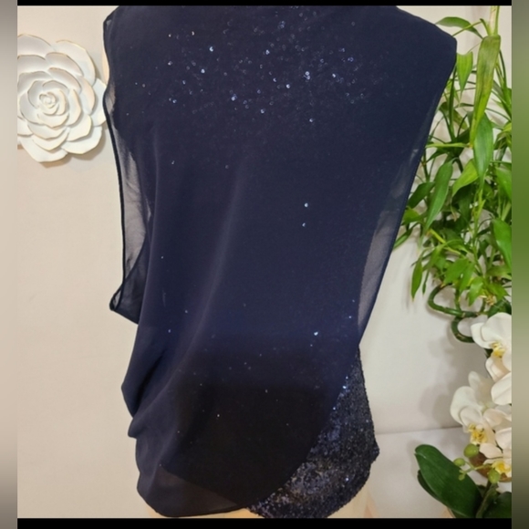 Le Chateau Sequin & Knit Layered Top Navy Small size - Picture 12 of 13
